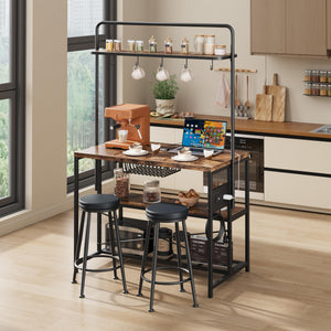Kitchen Island with Power Outlet & 2 Bar Stools