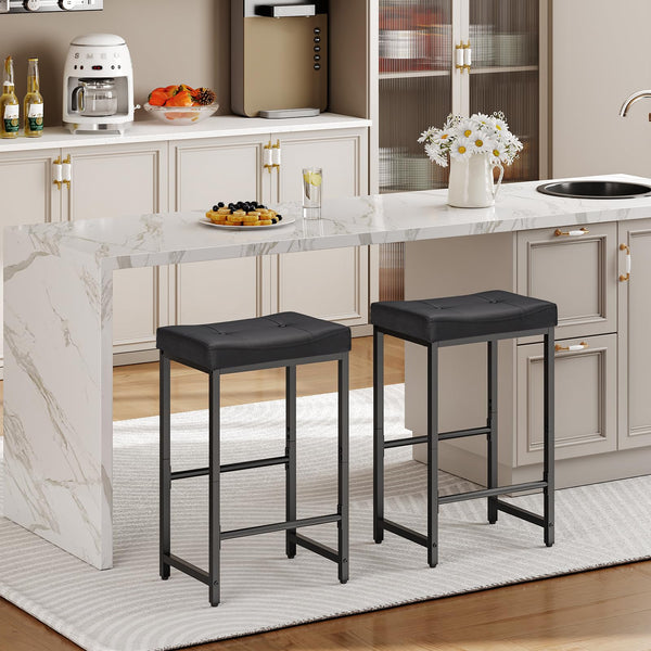 PU Leather Counter Height Bar Stools with Footrest, Set of 2