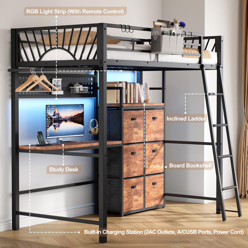 Twin Size Loft Bed with Desk