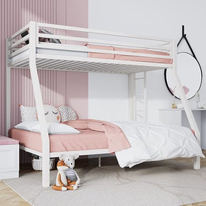 Twin Over Full Metal Bunk Bed with Ladder and Guardrail