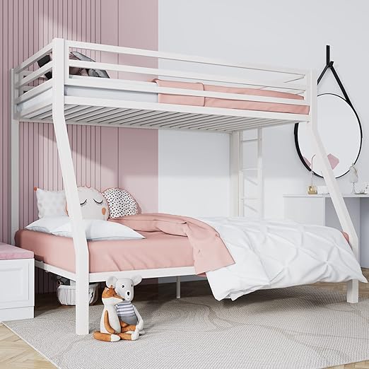 Twin Over Full Metal Bunk Bed with Ladder and Guardrail