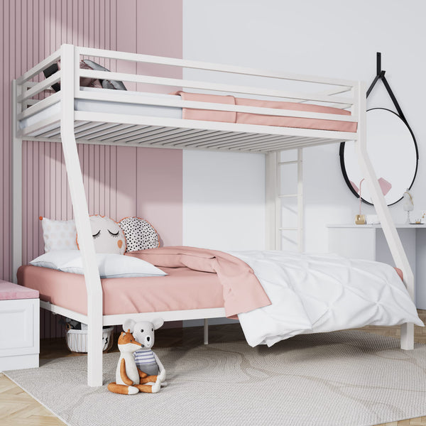 Twin Over Full Metal Bunk Bed with Ladder and Guardrail