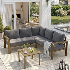 L-Shaped Outdoor Sectional Sofa Set with Coffee Table