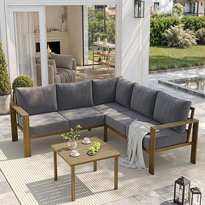 L-Shaped Outdoor Sectional Sofa Set with Coffee Table