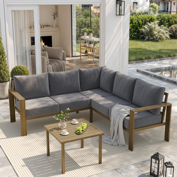 L-Shaped Outdoor Sectional Sofa Set with Coffee Table