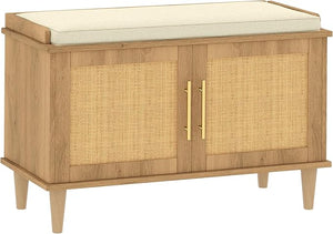 Rattan Shoe Storage Bench with Cushion