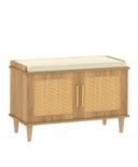 Rattan Shoe Storage Bench with Cushion & Adjustable Shelves