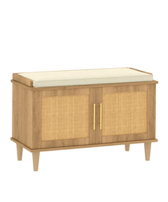 Rattan Shoe Storage Bench with Cushion & Adjustable Shelves
