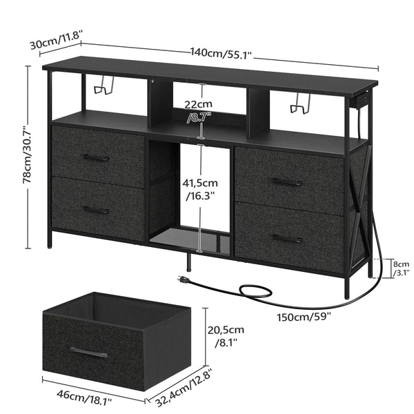 Gaming TV Stand with LED Light & Power Outlets