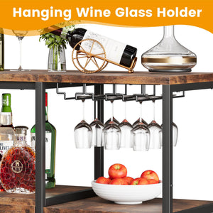 Rustic Industrial Bar Cabinet with Wine Rack and Storage