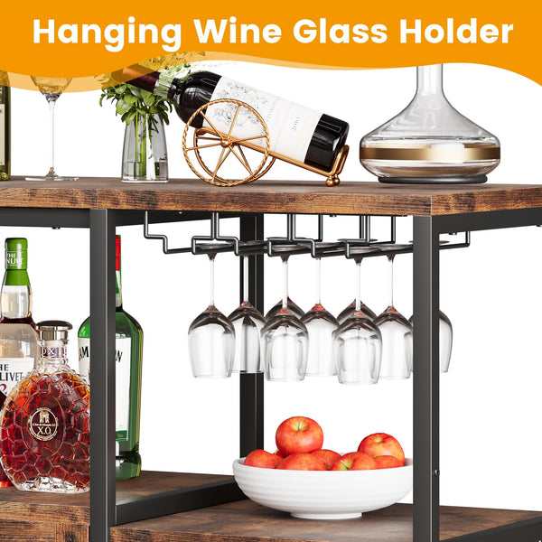 Rustic Industrial Bar Cabinet with Wine Rack and Storage
