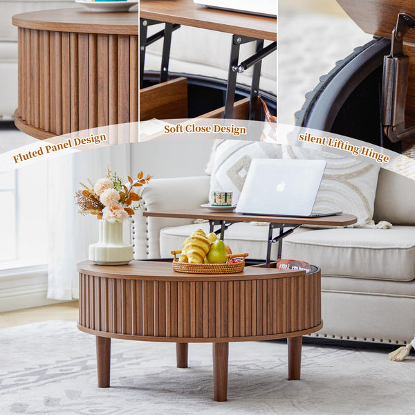 Round Lift-Top Coffee Table with Hidden Storage
