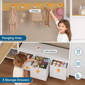 Twin Loft Bed with Desk, Storage & LED Lights
