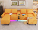 L-Shaped Sectional Sofa with Bluetooth Speaker, LED Lights & Charging Station