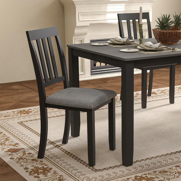 6-Piece Farmhouse Dining Table Set with Bench – 59" Rectangle Table, Upholstered Chairs, Black