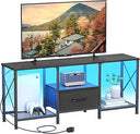 Industrial TV Stand with Fabric Drawer & Open Shelves