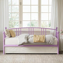 GarveeHome Daybed with Trundle, Sturdy Metal Day Bed with Steel Slat Support, Trundle Bed Twin with Arched Headboard, SofaBed for Living Room, Bedroom and Guest Room, Black