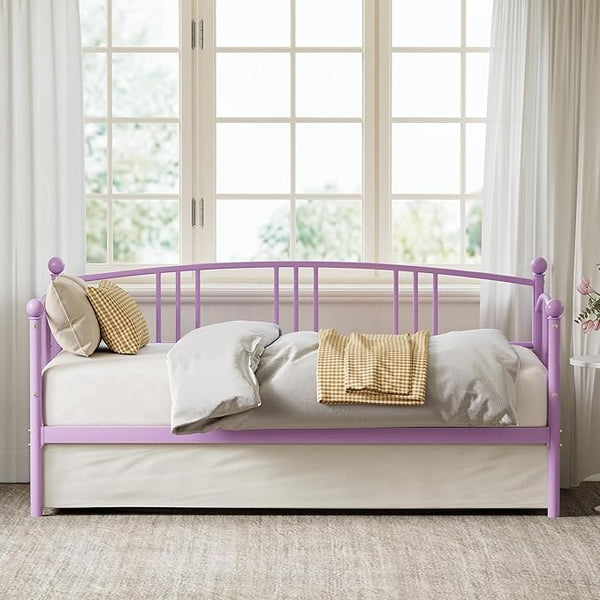 GarveeHome Daybed with Trundle, Sturdy Metal Day Bed with Steel Slat Support, Trundle Bed Twin with Arched Headboard, SofaBed for Living Room, Bedroom and Guest Room, Black