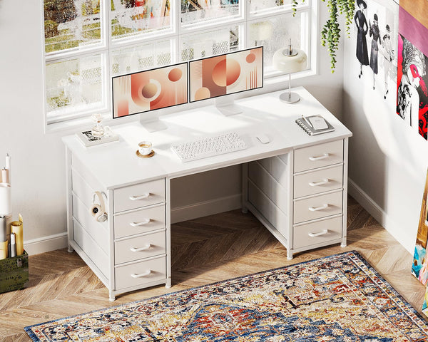 Computer Desk with 8 Fabric Drawers | Metal Frame | Home Office
