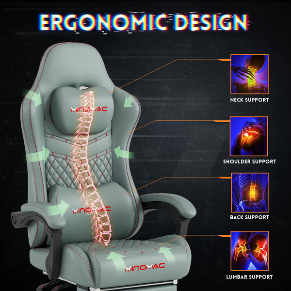 Ergonomic Gaming Chair with Retractable Footrest & Lumbar Support – 400 lb Capacity