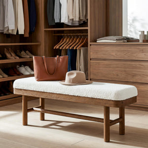 55" Upholstered Bedroom Bench with Faux Shearling Cushion