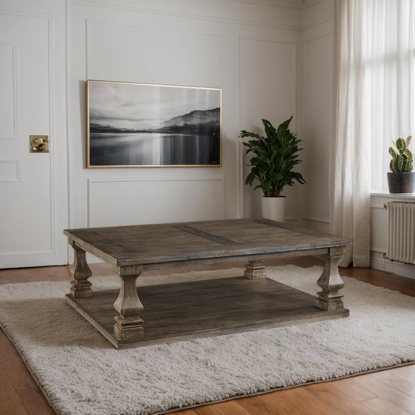Farmhouse Coffee Table – Weathered Gray Finish