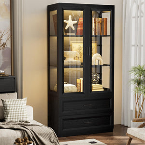 LED Display Cabinet with Acrylic Doors & Drawers — Black
