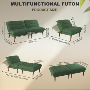 75 Inch Convertible Futon Sofa Bed with Adjustable Backrest