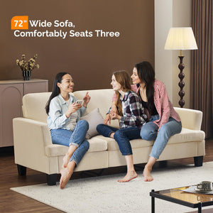 Beige Corduroy 3-Seater Sofa with Deep Seat