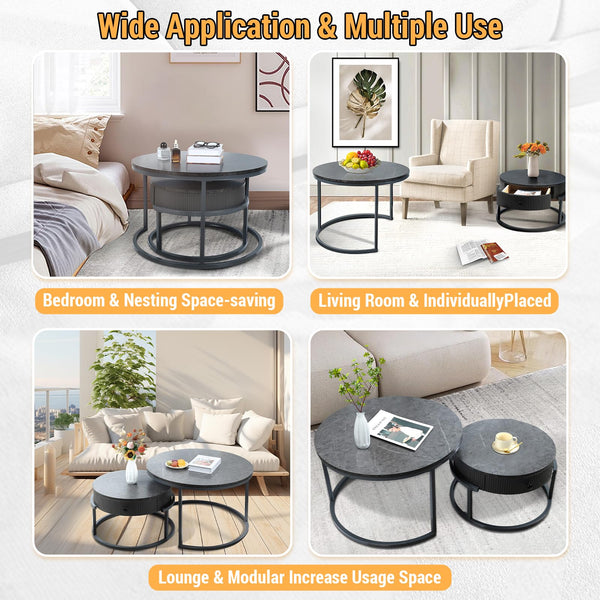 Round Nesting Coffee Table Set of 2