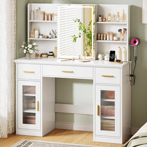 Vanity Desk with Mirror, Lights & Storage