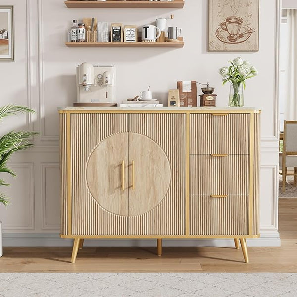 47.2" Fluted Buffet Storage Cabinet with Drawers & Adjustable Shelves