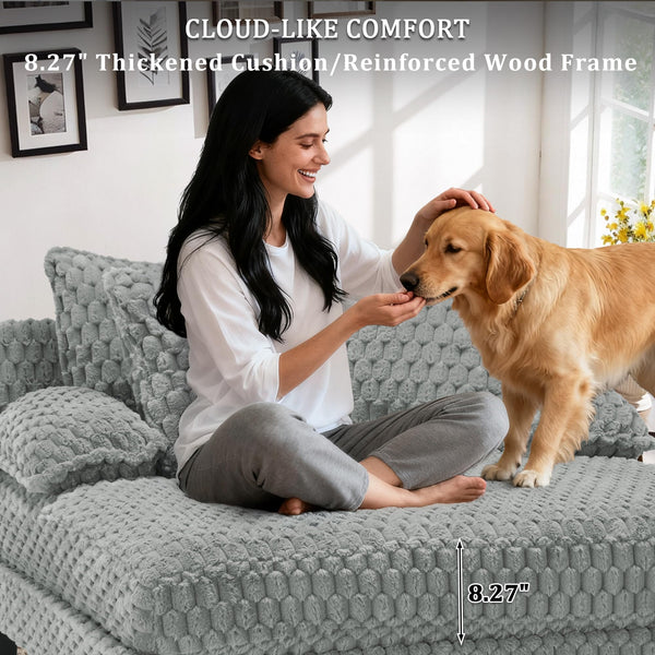 Faux Fur Indoor Chaise Lounge Chair with Adjustable Backrest & Lumbar Pillows