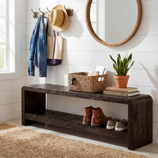 Solid Wood Entryway Bench with Shoe Storage