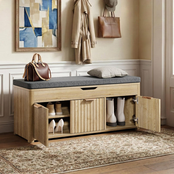 Lift Top Shoe Storage Bench with Cushioned Seat