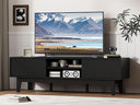 Rattan TV Stand with Sliding Doors & Open Shelves