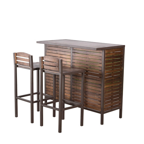 Indoor Acacia Wood Bar Set with Rustic Metal Accents