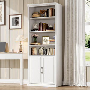 6-Tier Bookcase with Doors & Storage Cabinet