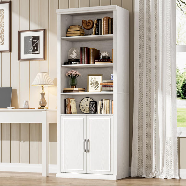 6-Tier Bookcase with Doors & Storage Cabinet