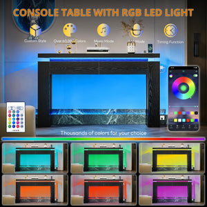 Console Table with LED Lights, Charging Station & Storage Drawers