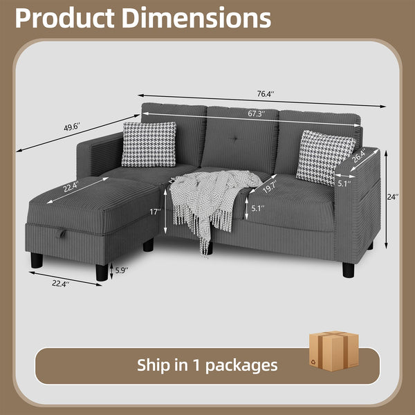 L-Shaped Sectional Sofa with Ottoman & Storage