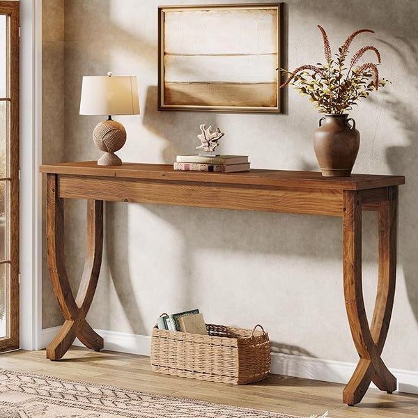63" Solid Wood Farmhouse Console Table