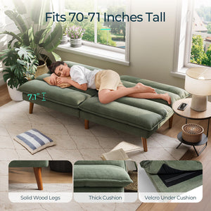 Corduroy Futon Sofa Bed with Adjustable Backrest