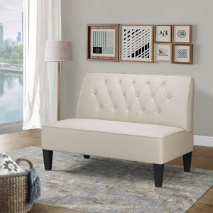 Button Tufted Loveseat Settee – Faux Leather Upholstered 2-Seat Sofa Bench