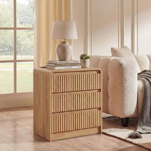 Fluted Nightstand with Charging Station & 3 Drawers
