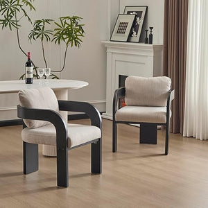 Boucle Dining Chairs Set of 2 with Cushion & Curved Arms