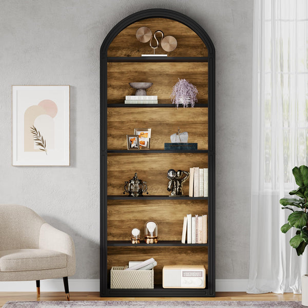 6-Tier Arched Bookcase with Storage Shelves