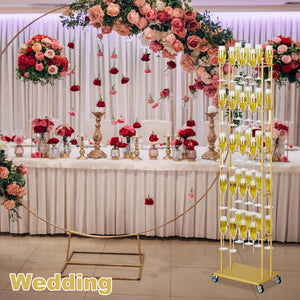 5-Tier Floor Standing Champagne Glass Rack with Wheels – 40-Glass Gold Metal Stand