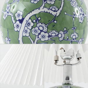 24" Ceramic Floral Urn Table Lamp with White Linen Shade