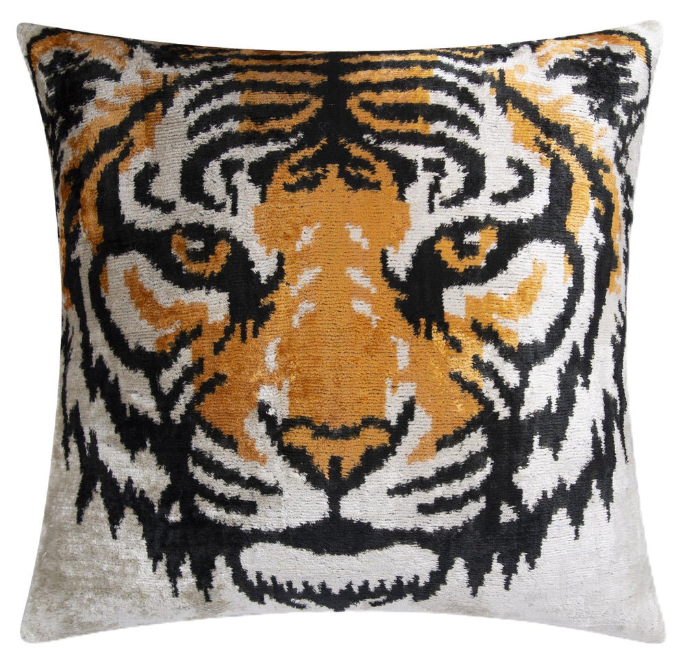 Velvet Tiger Print Throw Pillow with Down Feather Insert
